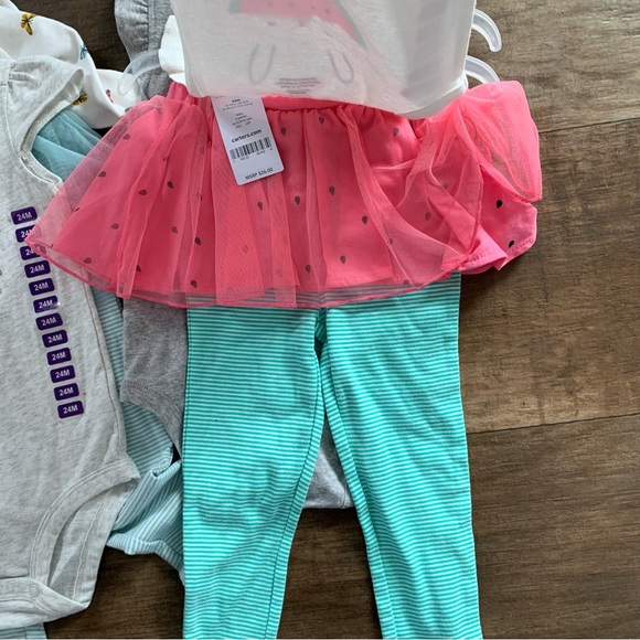 2 New Carter’s 3 piece outfit sets tutu pants with watermelon and butterfly’s - Picture 2 of 6